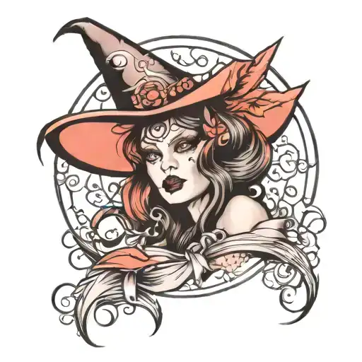 good witch wearing wicked witch hat tattoo design idea