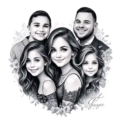 Dad, Mom, Son and 3 daughters tattoo design idea