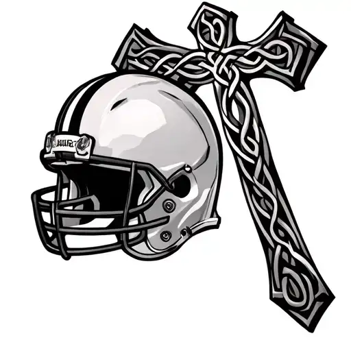 celtic cross made with weight bars and football helmet for the circle tattoo design idea