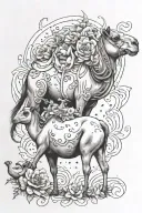 camel and cow with andromeda flower in hair tattoo design idea