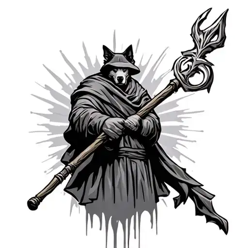 simple shepard rod and staff tattoo design idea