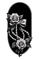 roses, bow and string of pearls tattoo design idea