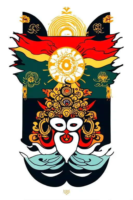 Om Mani Padme Hum Mantra and Ladakh Flags tattoo design idea