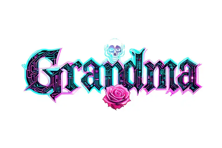 the word "Grandma" integrated into a skull and rose  tattoo design idea