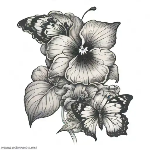 pansy flower and a butterfly tattoo design idea