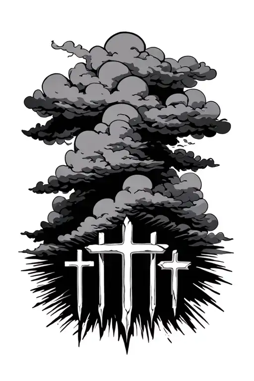 I want Proverbs 16 verse 3 with shining clouds and 3 crosses at the bottom tattoo design idea