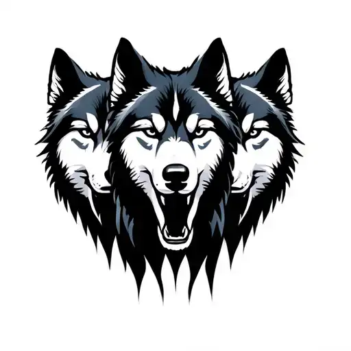 three wolves facing front tattoo design idea