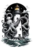 lighthouse and octopus wrapped tattoo design idea