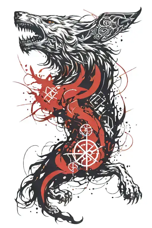 fenrir with runes open your heart tattoo design idea