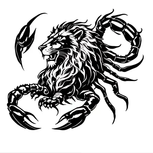lion and scorpion emerging tattoo design idea