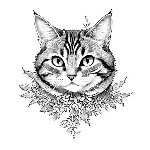 steampunk cat in a forest tattoo design idea