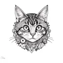 steampunk cat in a forest tattoo design idea