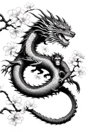 cherry blossoms wrapped around a dragon with a monkey tattoo design idea