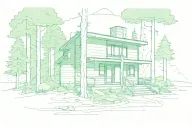 one level small green rectangular cabin in the woods tattoo design idea