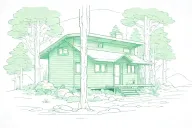 one level small green rectangular cabin in the woods tattoo design idea