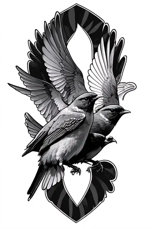 2 robins flying shoulder placement tattoo design idea