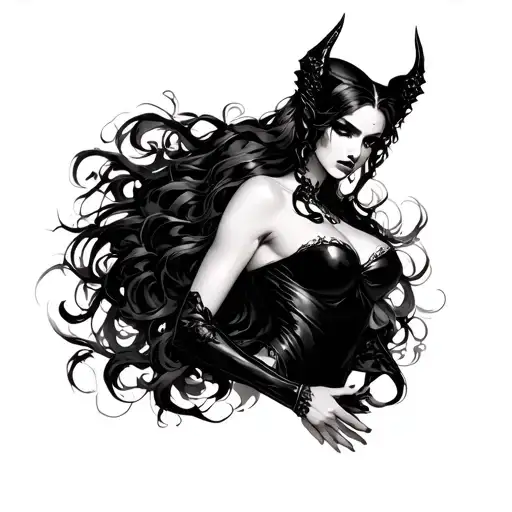 Gothic, Succubus, Big Boobs, Looking Right tattoo design idea