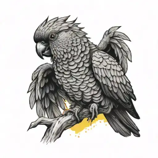 black cockatoo with yellow wings tattoo design idea