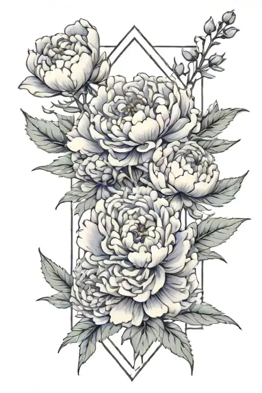 peonies and lavander with crystal tower selenite and sage in muted color shades of blue lavander pink  tattoo design idea