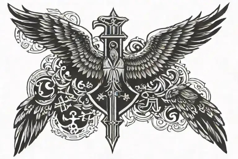 eagle wing with orthodox cross tattoo design idea