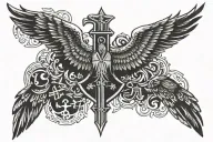 eagle wing with orthodox cross tattoo design idea