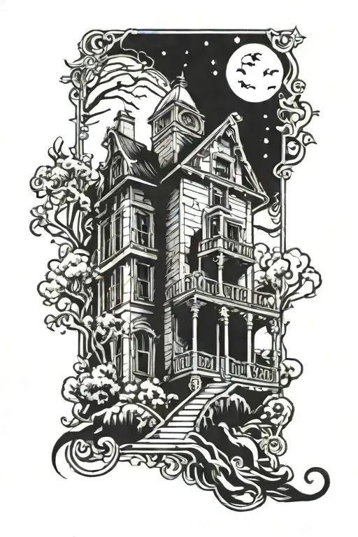 haunted mansion tattoo design idea