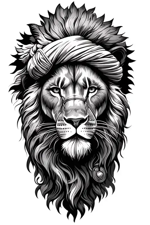 sikh warrior and a lion tattoo design idea