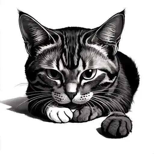 cat sucking its own nipple tattoo design idea