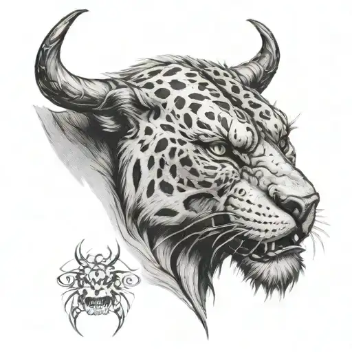 handsome demon half smilodon tattoo design idea