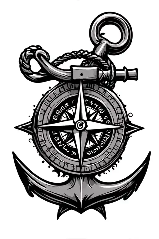 compass and anchor tattoo design idea