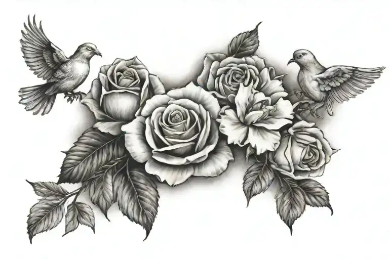 rose,cross,dove cloud tattoo design idea