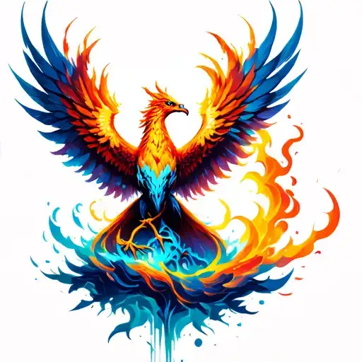 Phoenix rising from ashes into colorful tattoo design idea