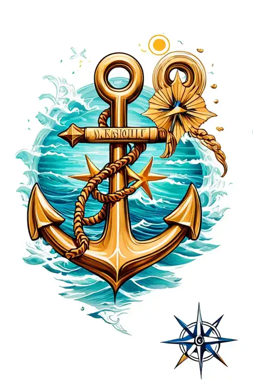 Anchor, Family, Compass and Sea tattoo design idea