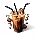 RealisGeometric Iced coffee tattoo in a disposable cup dlat lid with straw and Ice cubes with coffee bean around Colored tattoo design idea