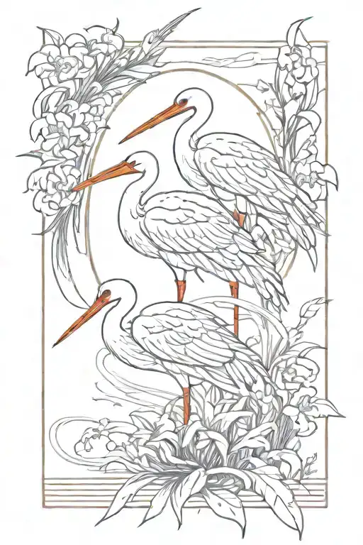 lycoris and storks in Japanese style tattoo design idea