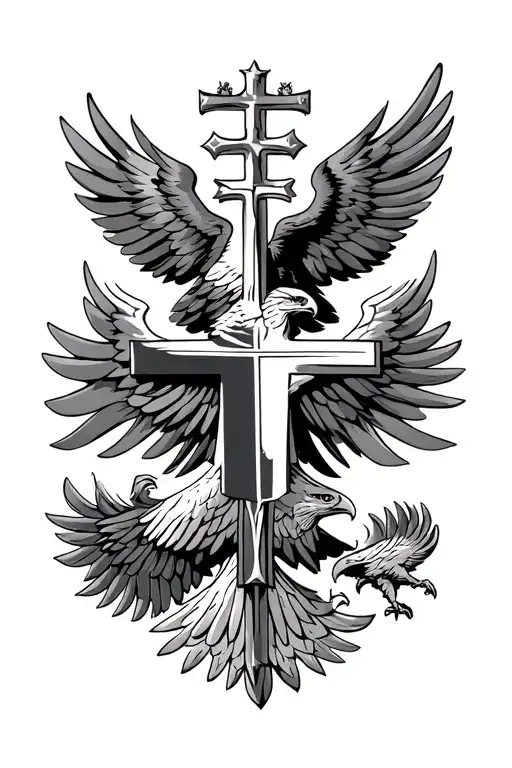 serbia orthodox cross serbia eagles flag flying away tattoo design idea