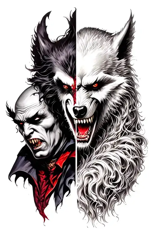 dracula versus Werewolf tattoo design idea