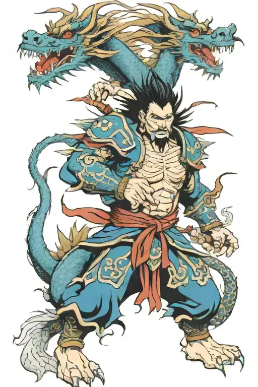 blue dragon warrior tattoo design idea