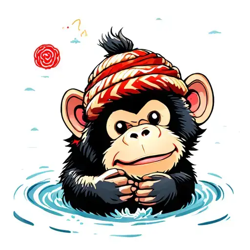 happy snow monkey chilling hot springs tattoo design idea