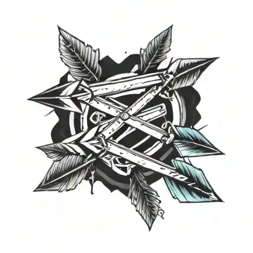 Create a tattoo design featuring three arrows arranged side by side in a parallel formation. The middle arrow should be  tattoo design idea