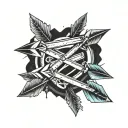 Create a tattoo design featuring three arrows arranged side by side in a parallel formation. The middle arrow should be  tattoo design idea