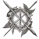 Create a tattoo design featuring three arrows arranged side by side in a parallel formation. The middle arrow should be  tattoo design idea