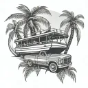 Miami car boat palm trees tattoo design idea