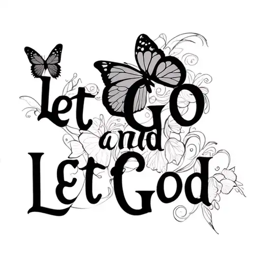 "Let Go and Let God" heart and. butterflies intertwined tattoo design idea