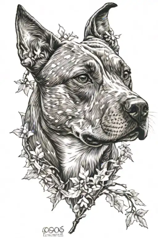 snow flakes, snow gum tree branch, American Staffordshire Terrier tattoo design idea