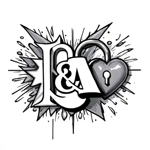 H&A letters with a shooting star and a heart shaped lock tattoo design idea