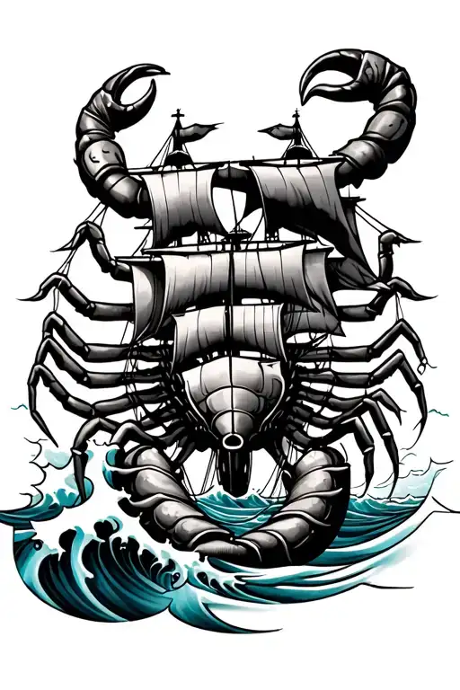 scorpion compas neptun waves Ship sailing tattoo design idea