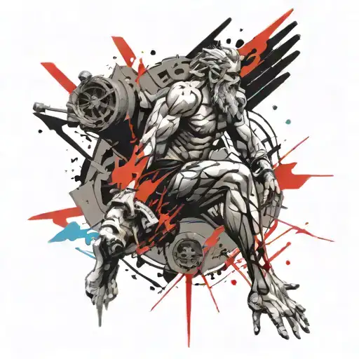 Zeus throw lighting bolt striking tattoo design idea