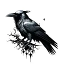 raven over skull tattoo design idea