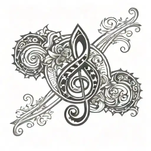 bass clef symbol, spade ace, double star, blood background tattoo design idea